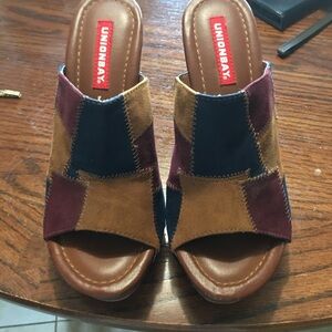UNIONBAY Brown and Tan Mules with Chunky Platform Sole